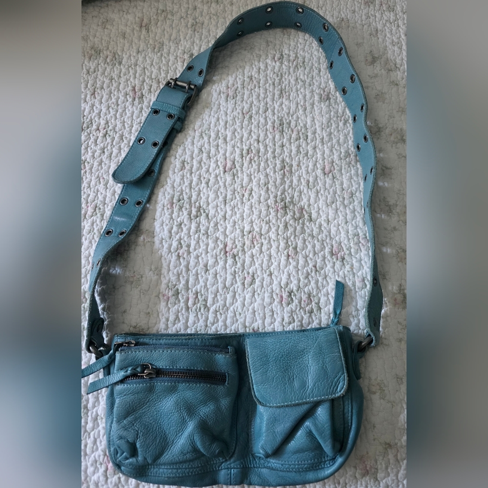 Free People Crossbody Leather Bag In Blue